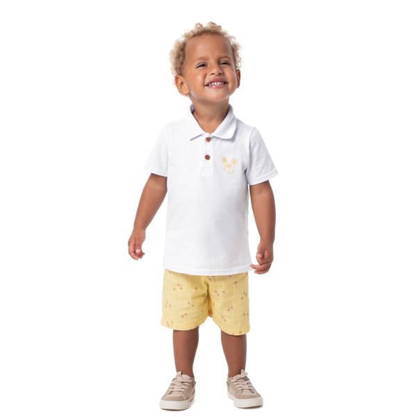 Conjunto Curto Malwee Kids Polo Algodão Bermuda Marinho Vermelho Branco Amarelo