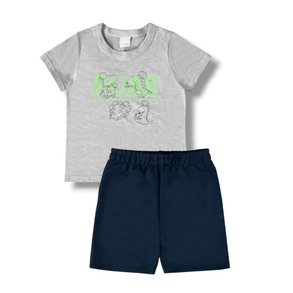Conjunto Malwee kids Menino Infantil Verão Estampa Frontal-CINZA CLARO
