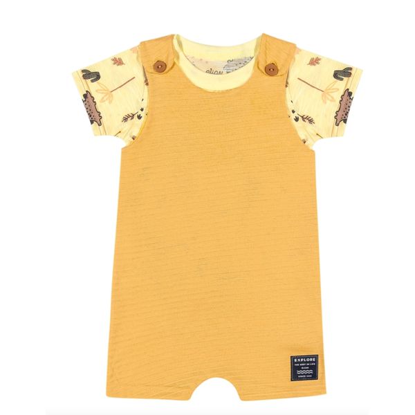 Jardineira Masculina Infantil Amarela Estampado 
