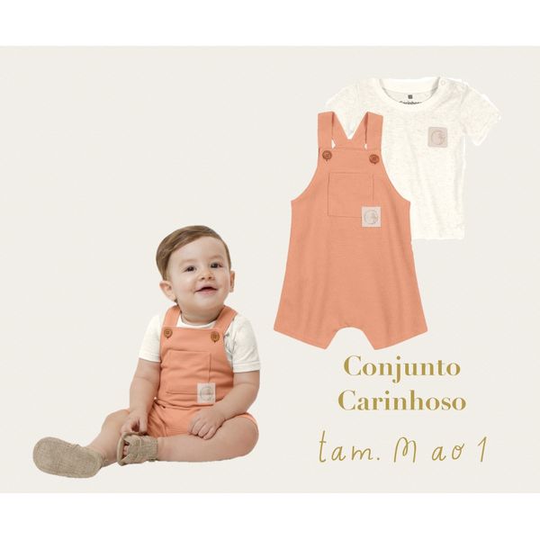 Conjunto Infantil Masculino Jardineira Verde e Camiseta Laranja