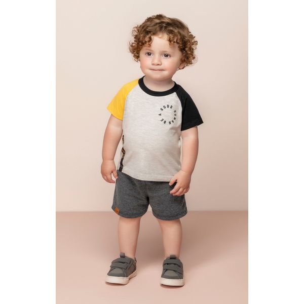 Conjunto Infantil Masculino Camiseta e Bermuda Cinza