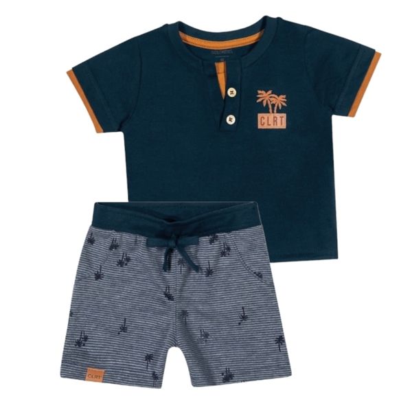 Conjunto Masculino Camiseta e Bermuda Moletinho Estampada Coqueiros 70023 - Colorittá