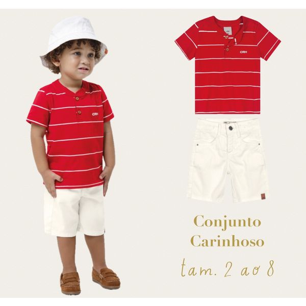 Conjunto Listras Vermelho Carinhoso