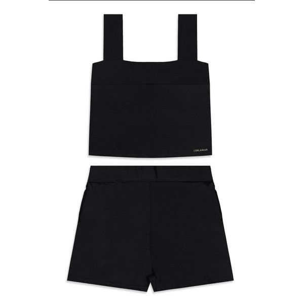 Conjunto Feminino em Malha Crepe - Cereja Rosa - Preto