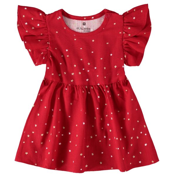 Malwee Kids - Vestido Vermelho Estrelas em Linho Vermelho