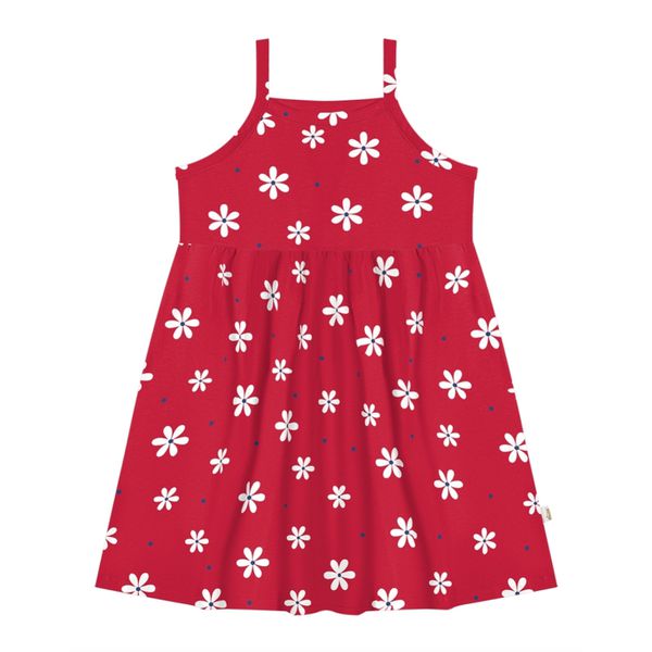 Vestido Cotton Margaridas Vermelho Elian