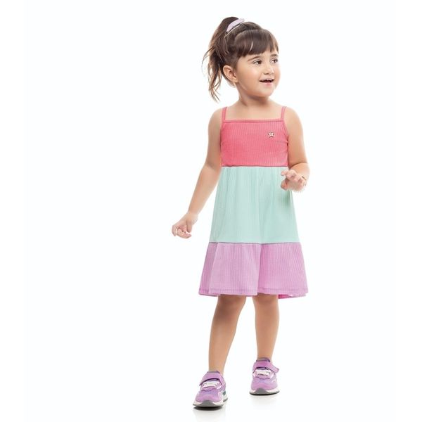 Vestido Infantil Kamylus Tricolor Malha Canelada