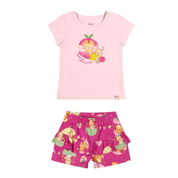 Conjunto Bebê Menina Camiseta e Shorts Elian Rosa