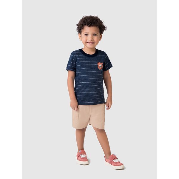 Conjunto Infantil Menino Camiseta Em Malha Rajada Listrada Malwee Kids