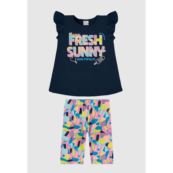 Conjunto Infantil Menina Be Free Like A Butterfly Em Algodão Malwee Kids Marinho