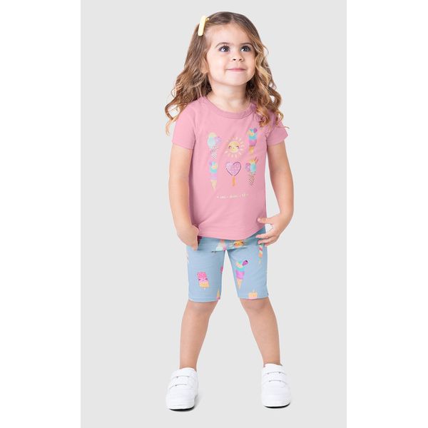 Conjunto Infantil Menina Estampa Sorvetes + Glitter Em Algodão Malwee Kids