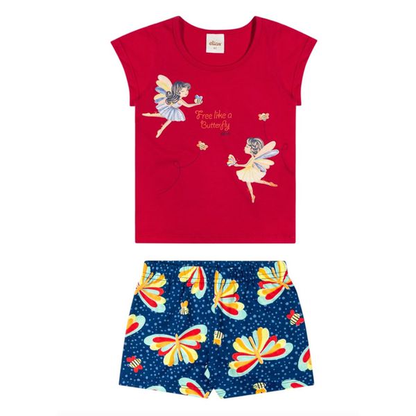 Conjunto Infantil Menina Borboletas Elian Vermelho