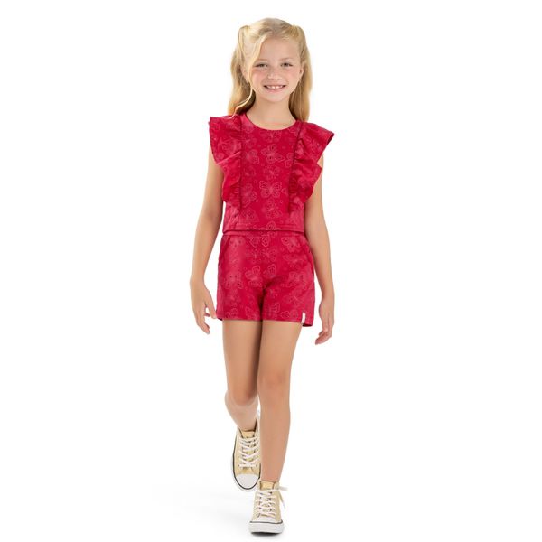 Conjunto Infantil Menina Borboletas Elian Vermelho