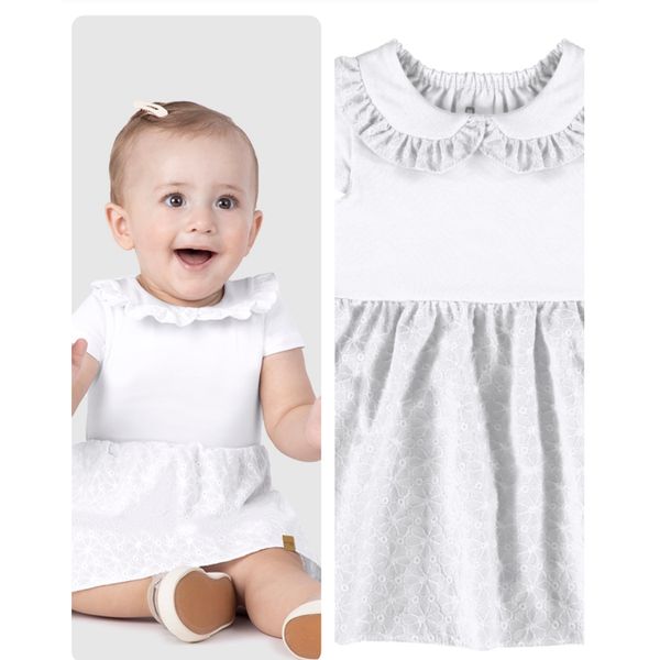 Vestido Infantil Gola Com Babados Em Algodão Malwee Kids
