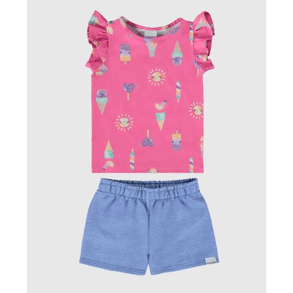 Conjunto Infantil Menina Blusa Estampada Em Algodão Malwee Kids