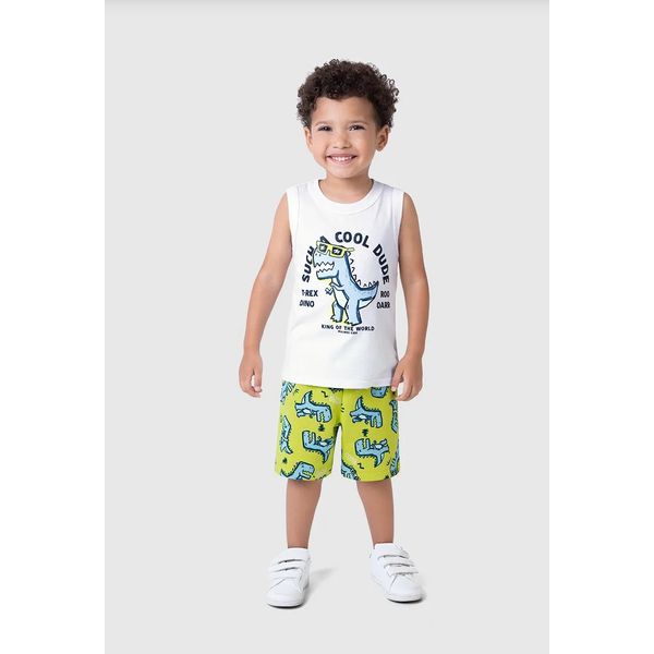 Conjunto Infantil Menino Regata T-Rex Dino Em Algodão Malwee Kids