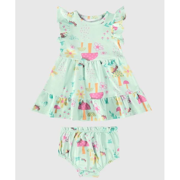 Conjunto Infantil Menina Vestido + Calcinha Em Algodão Malwee Kids