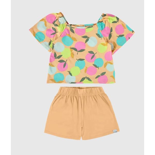 Conjunto Infantil Menina Blusa Estampa Frutas Em Algodão Malwee Kids