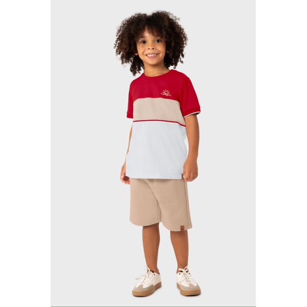 Conjunto Menino Camiseta Manga Retilínea Em Algodão - Carinhoso