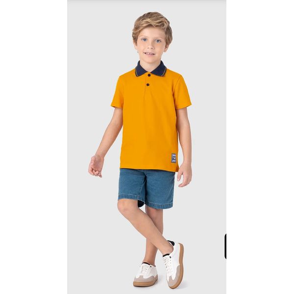 Camisa Polo Infantil Menino Gola Contraste Em Piquet Premium Malwee Kids