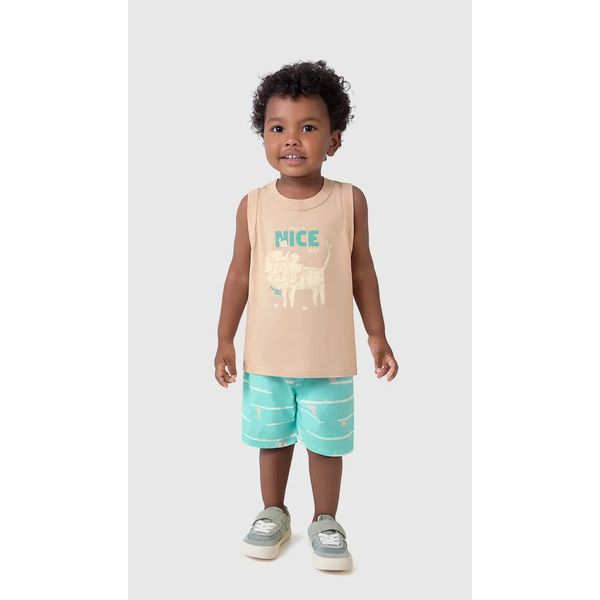 Conjunto Infantil Menino Bermuda Estampada Em Microfibra Malwee Kids