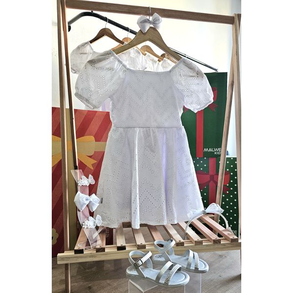 Vestido Infantil Decote Quadrado Em Laise Algodão Malwee Kids