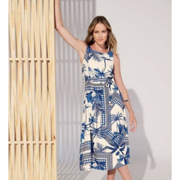 Vestido Midi Feminino Estampado Endless Bege