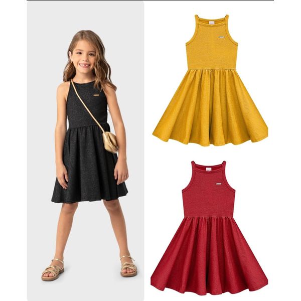 Vestido Menina Regata Em Algodão Com Glitter - Carinhoso