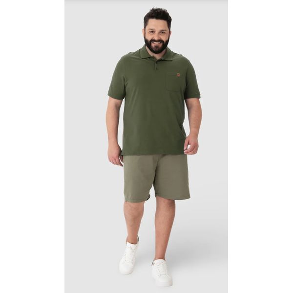 Camisa Polo Masculina Plus Size Bolso Frontal Em Piquet Stretch