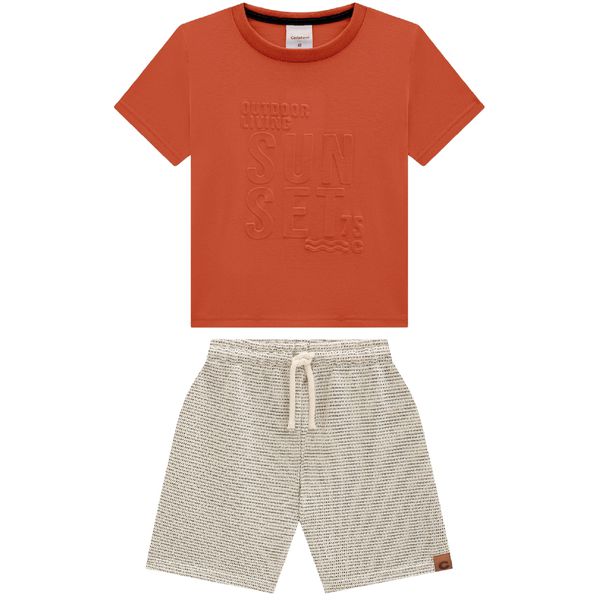 Conjunto Menino Bermuda Em Moletom Texturizado - Carinhoso