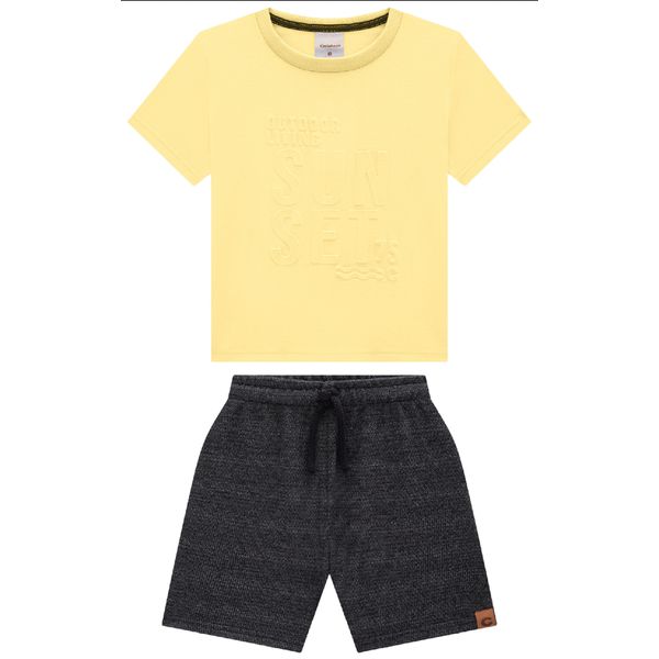 Conjunto Menino Bermuda Em Moletom Texturizado - Carinhoso