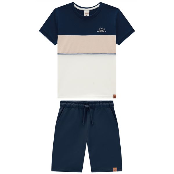 Conjunto Menino Camiseta Manga Retilínea Em Algodão - Carinhoso