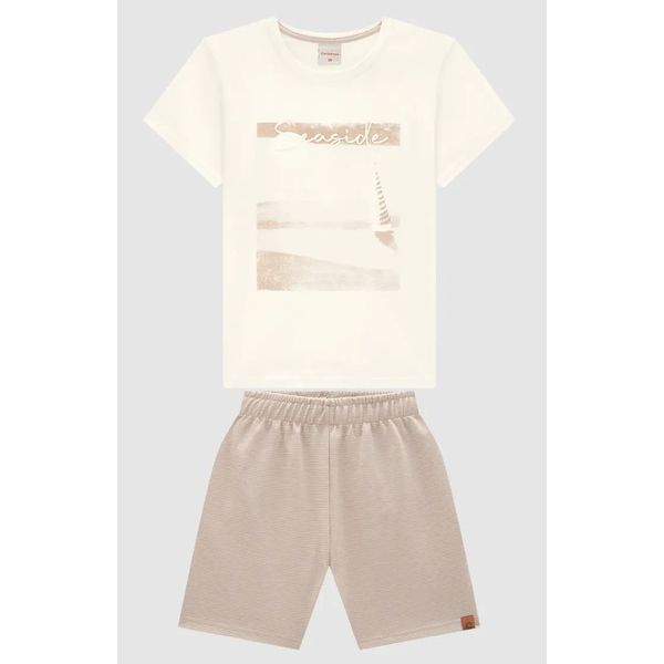 Conjunto Menino Camiseta Estampa Frontal Em Algodão - Carinhoso