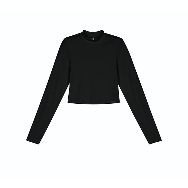 Blusa Manga Longa Feminina Canelada Preta