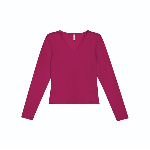 Blusa manga longa gola V viscose stretch