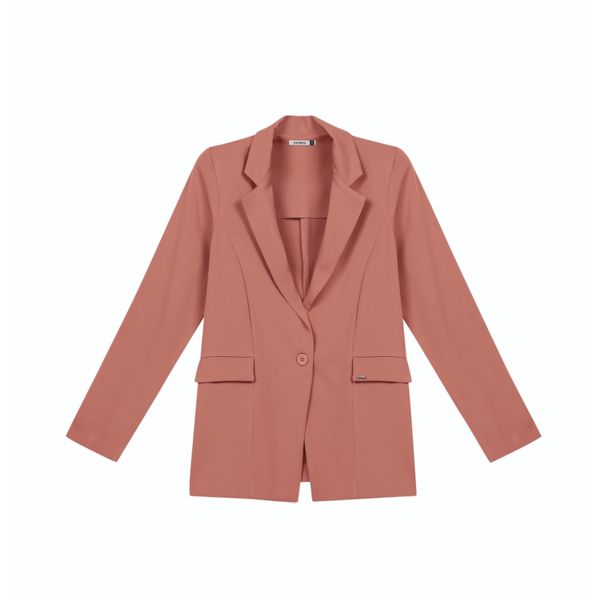 Blazer feminino reto liso gola tailleur
