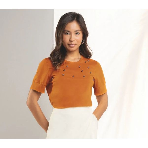 Blusa Feminina Com Aplicações Marialícia Laranja