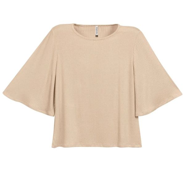 Blusa Feminina Manga Ampla Comfy Marialícia Bege