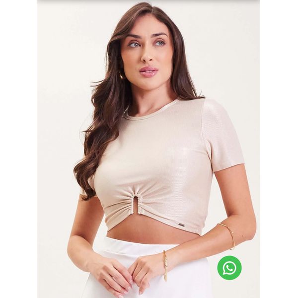 Blusa Feminina Com Amarração Frontal Marialícia Bege