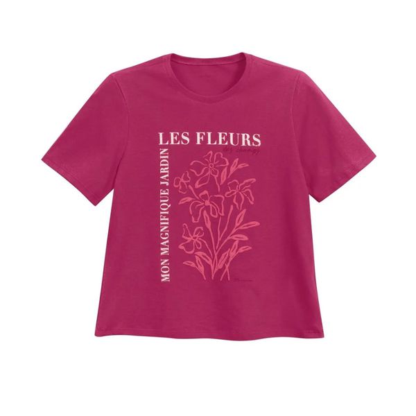 T-Shirt Feminina Estampada Marialícia Rosa