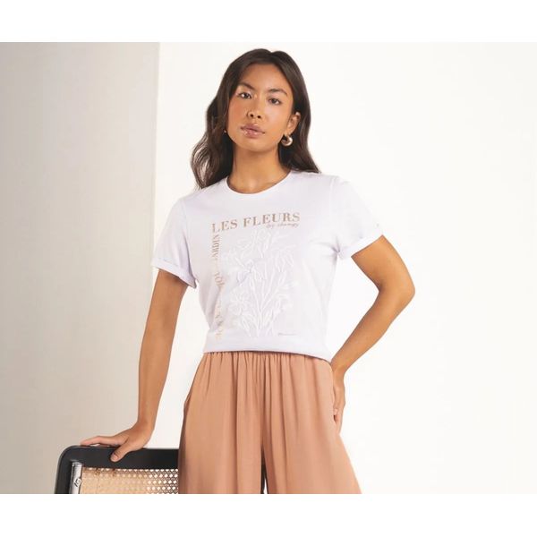 T-Shirt Feminina Estampada Les Fleurs Marialícia BrancoREF: 183684