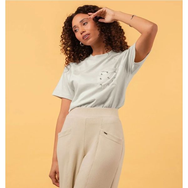 Blusa Feminina Pérolas Marialícia Cinza