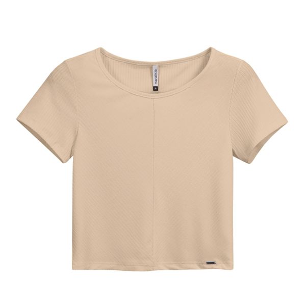 Blusa Cropped Canelado Marialicia Bege
