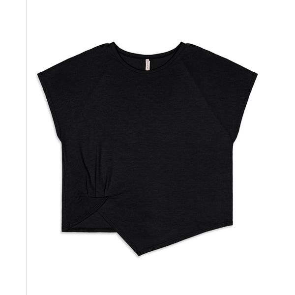 Blusa Feminina Manga Curta com Barra Assimétrica - Cereja Rosa Preta