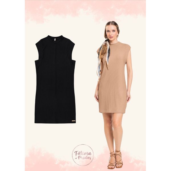 Vestido Curto Muscle Tee em Viscose Canelada - Cereja Rosa - Preto