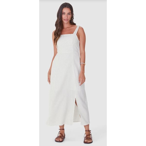 Vestido Midi Feminino Acinturado Fenda Frontal Em Viscolinho