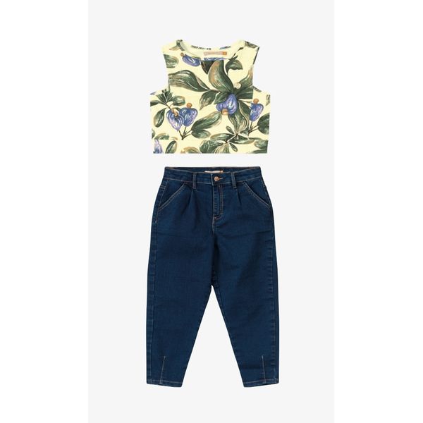 CONJUNTO CARINHOSO BLUSA FOLHAS E CAL A JEANS 