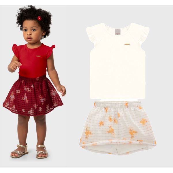 Conjunto Menina Saia Estampada Em Organza - Carinhoso