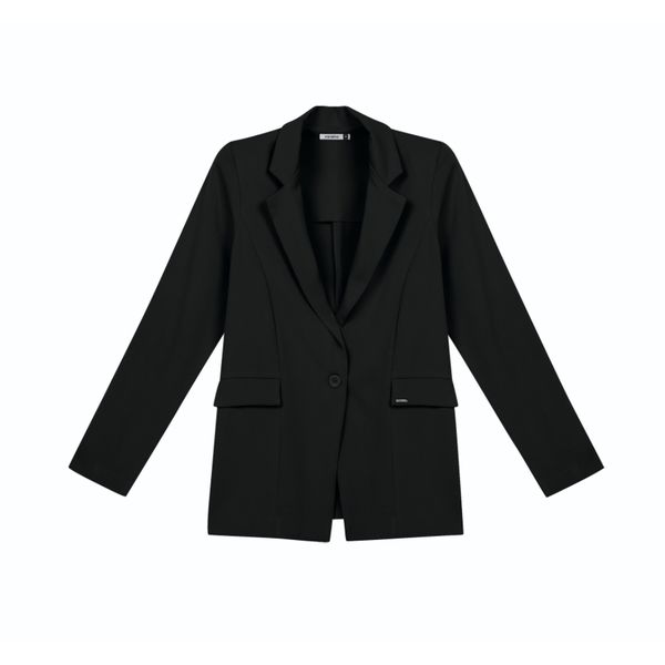 Blazer feminino reto liso gola tailleur