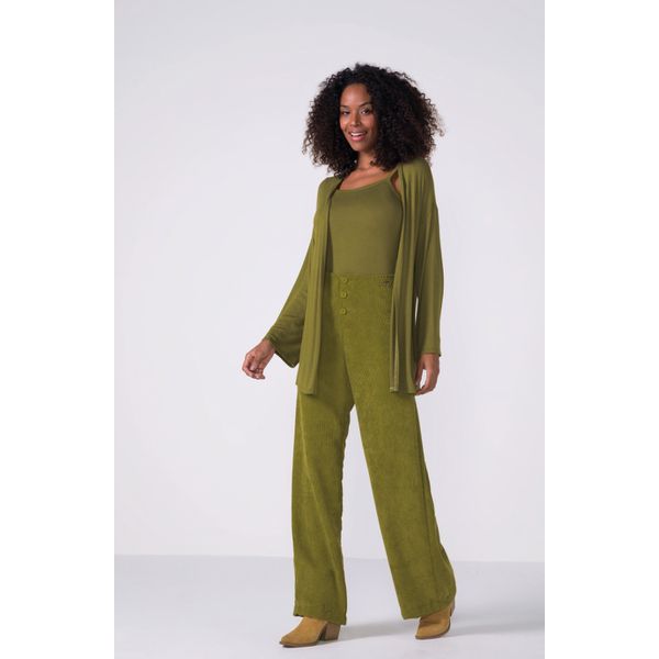 Twin Set com Cardigan Regata em Malha Tricô de Viscose Verde